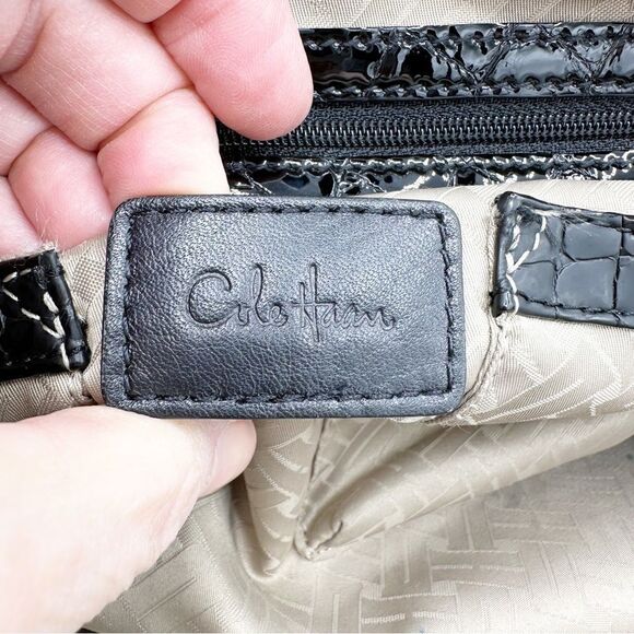 COLE HAAN XL Black Reptile Embossed Patent Leather Tote Bag - Picture 8 of 16
